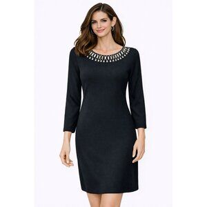 Tommy Bahama Darcy Beaded 3/4 Bracelet Sleeve Ponte Shift Dress XS Black